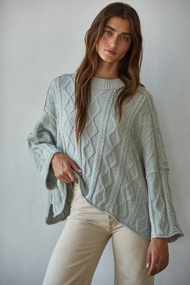 Knit Cable Sweater Cotton 3/4 Sleeve Pullover
