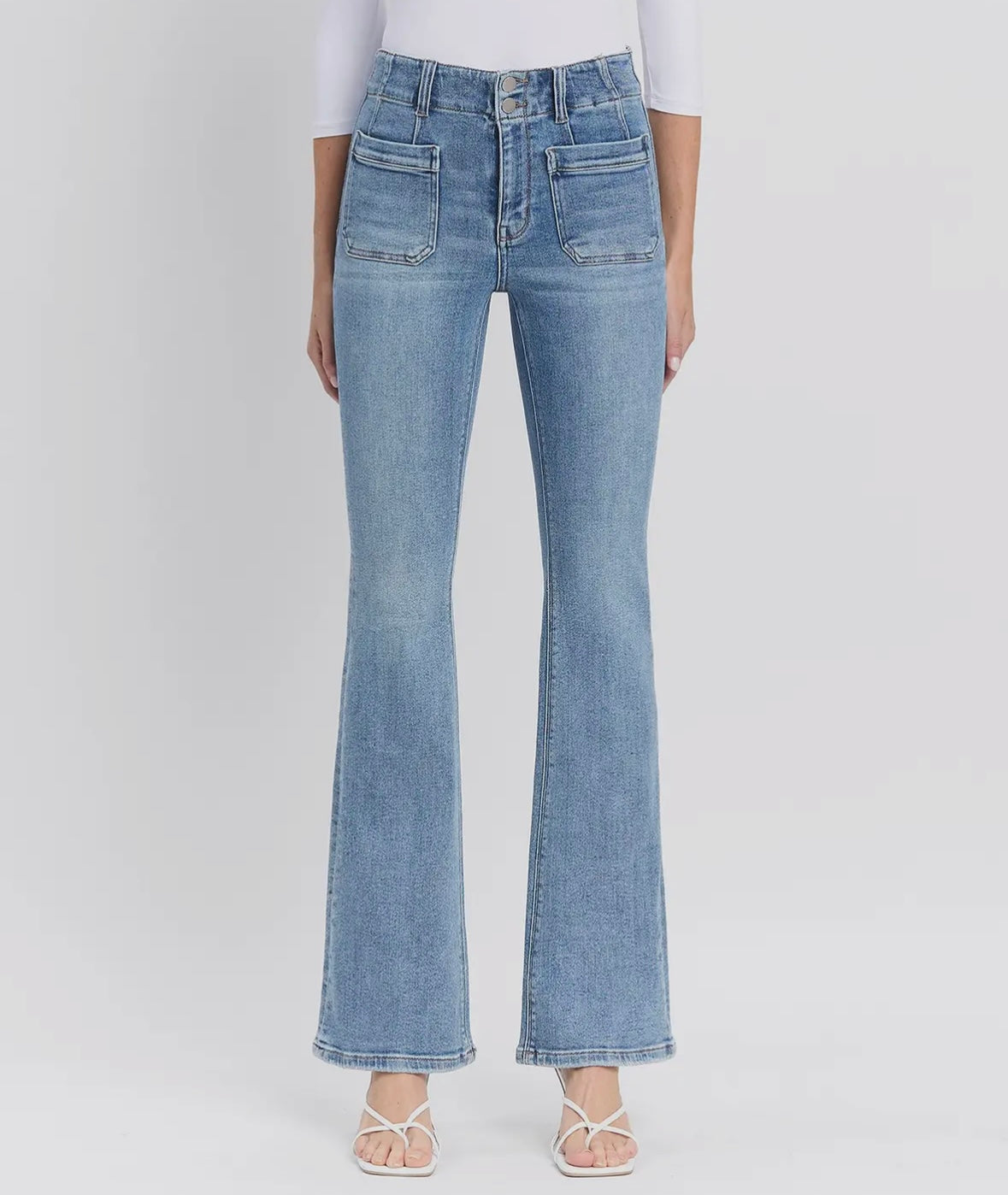 High Rise Front Pocket Flare Jean