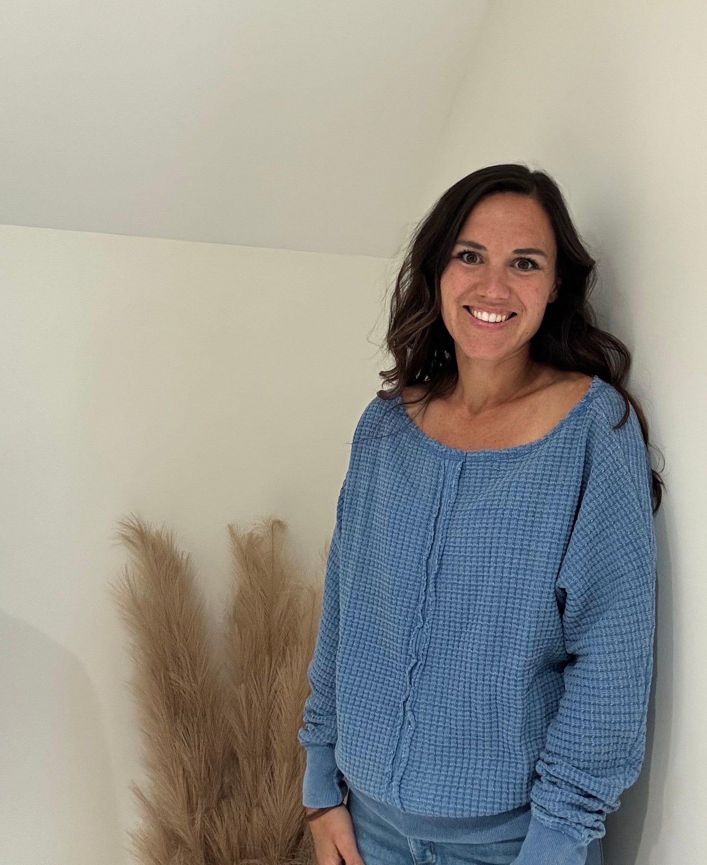 Chunky Waffle Boat Neck Sweater