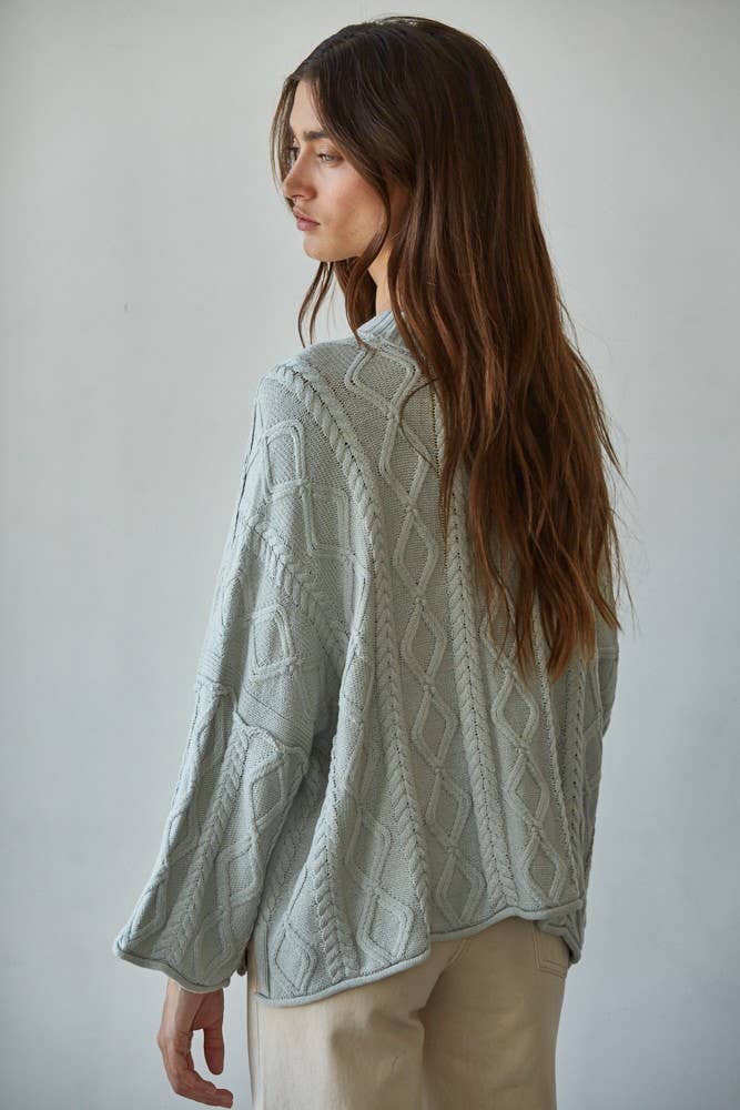 Knit Cable Sweater Cotton 3/4 Sleeve Pullover