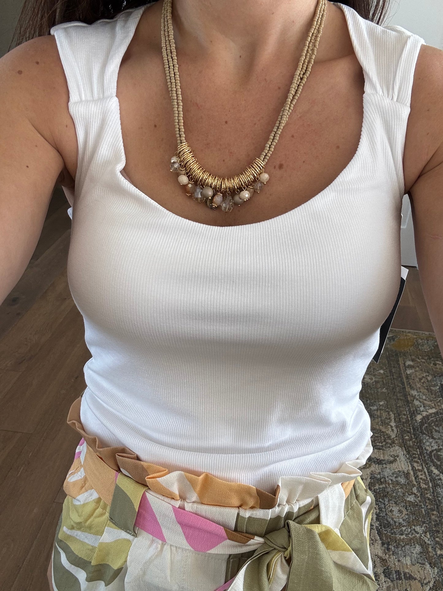 Sleeveless White Tank Built In Bras