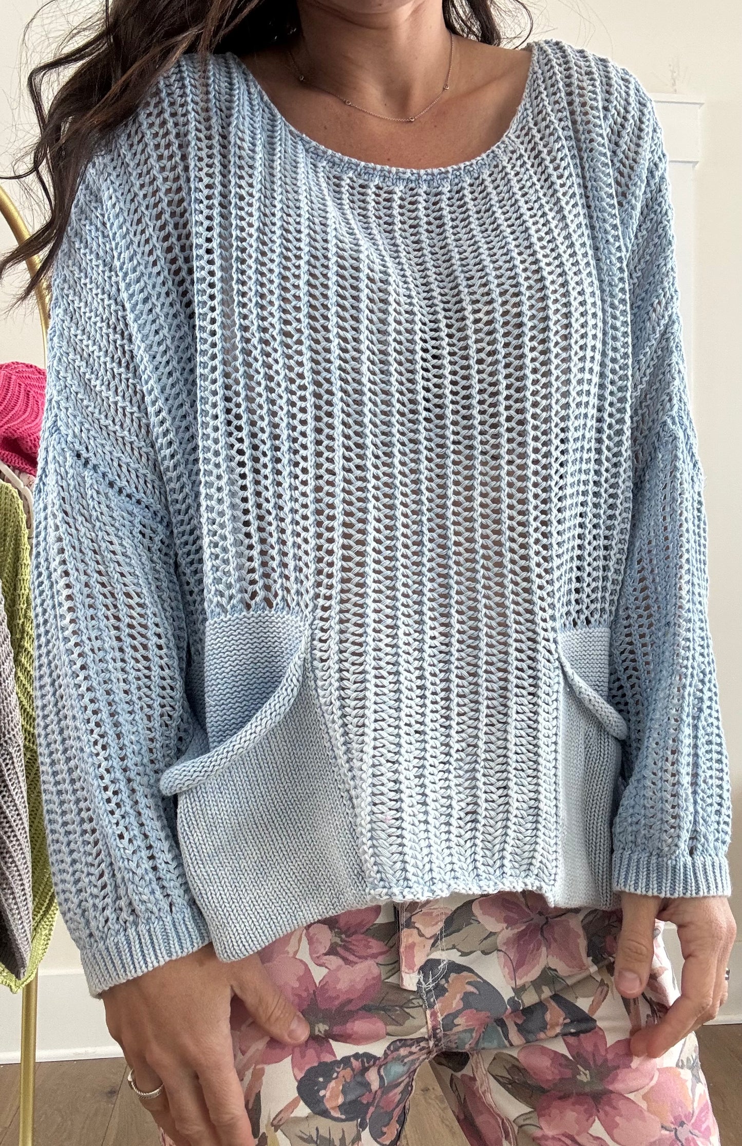 Crochet Knit Top- Blue