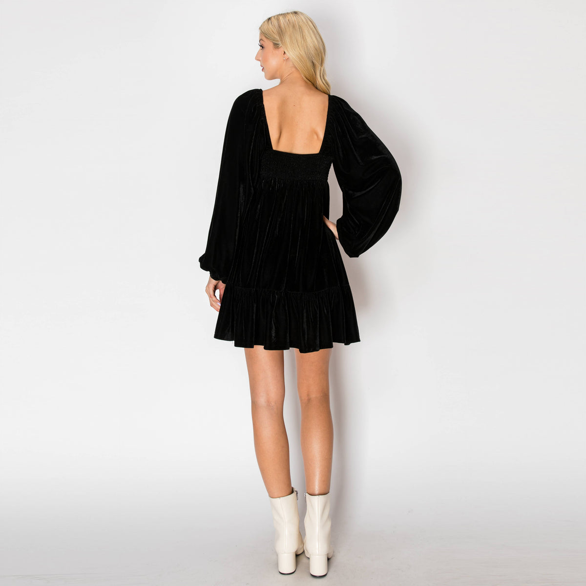 Black velvet mini dress
