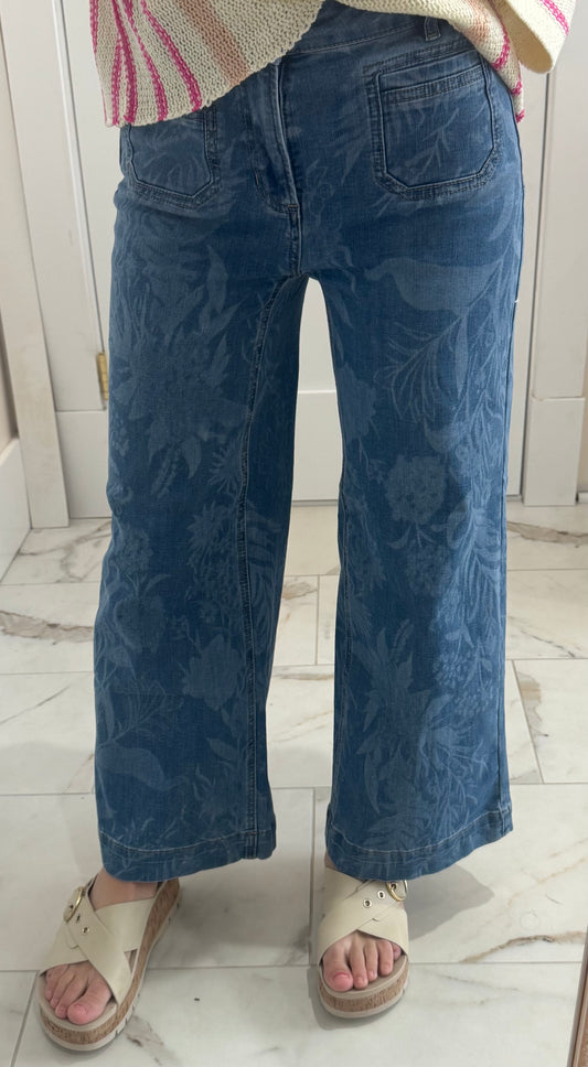 Printed Cropped Patch Pocket Flare Pant