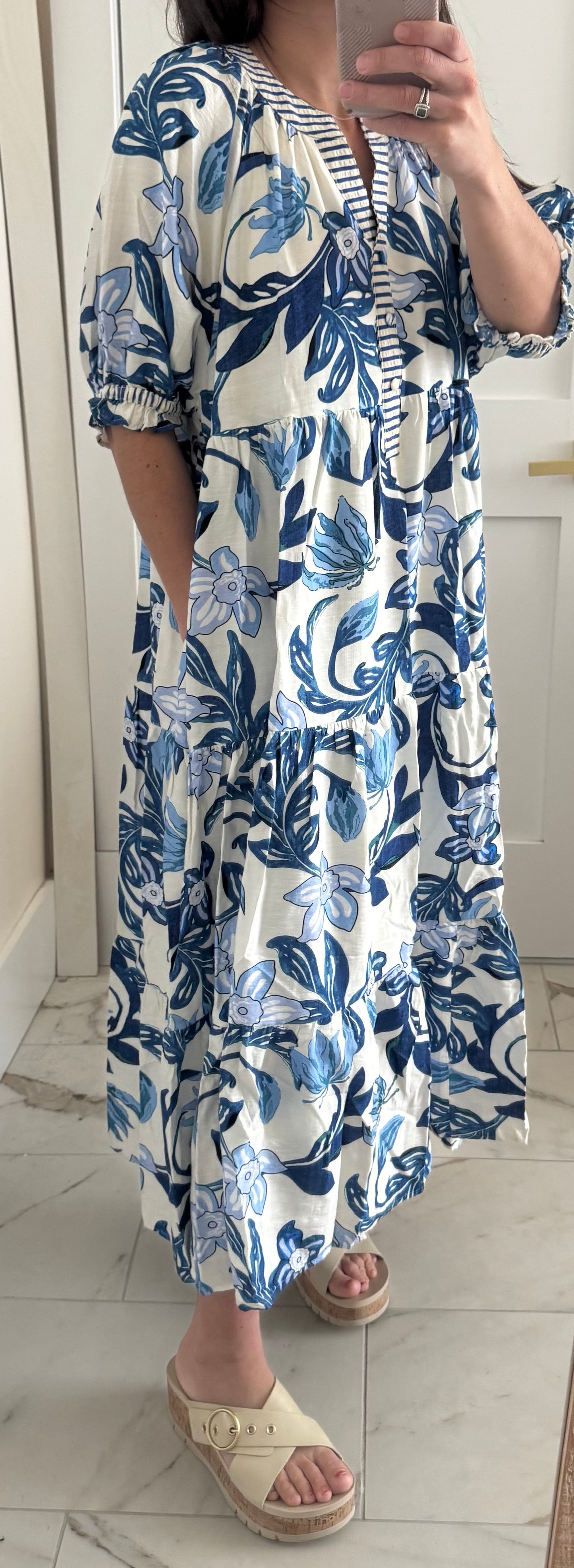 Tiered Midi Dress Puff Sleeve