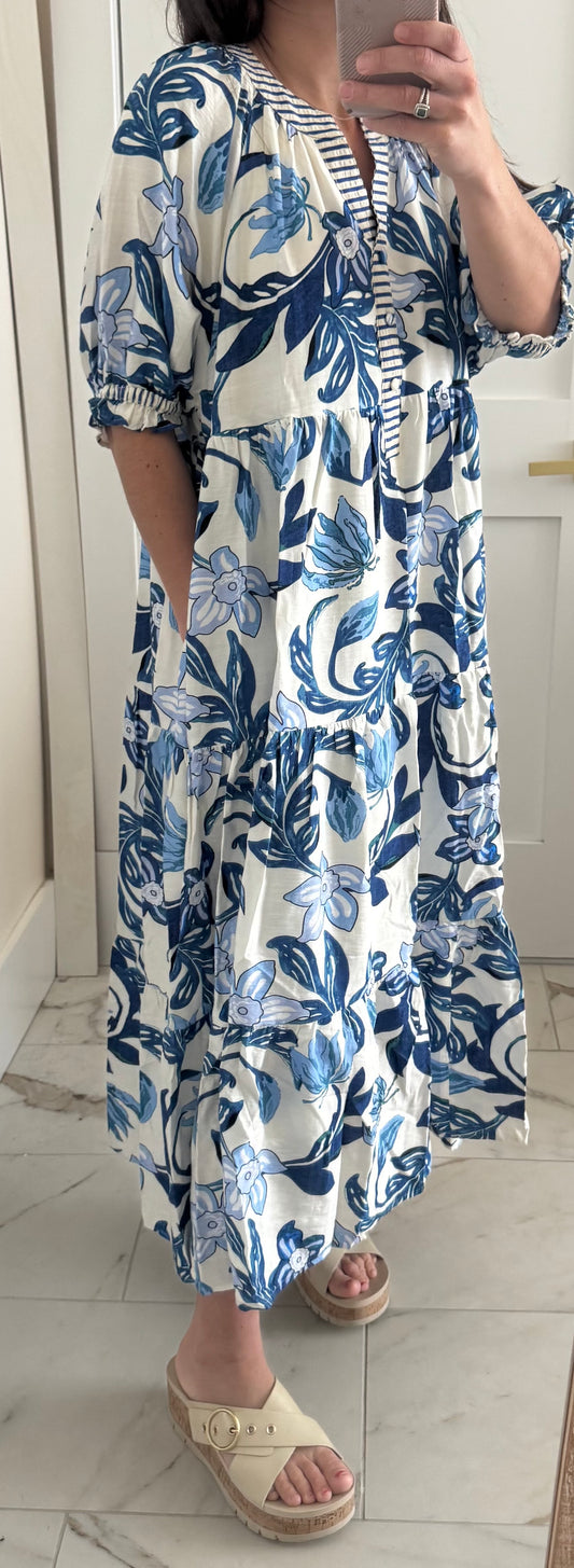 Tiered Midi Dress Puff Sleeve