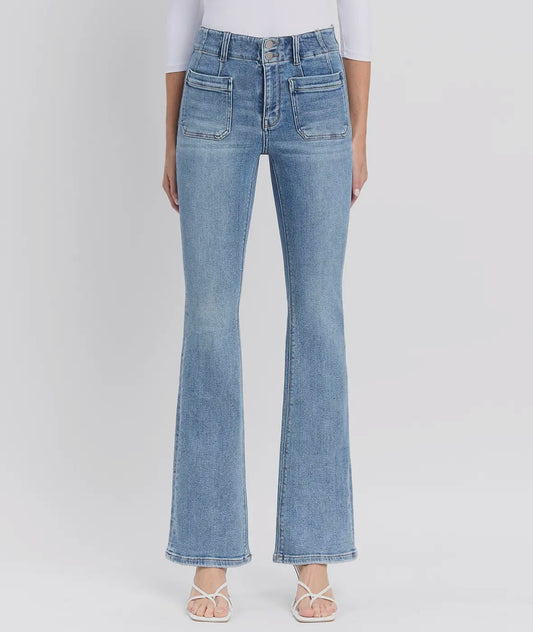 High Rise Front Pocket Flare Jean