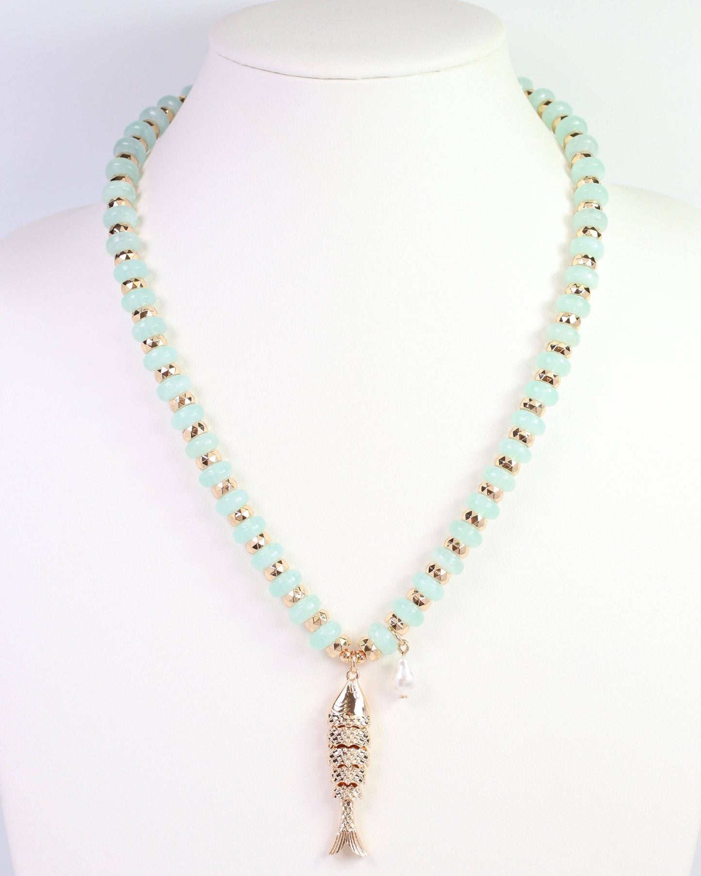 River Beaded Fish Necklace Mint