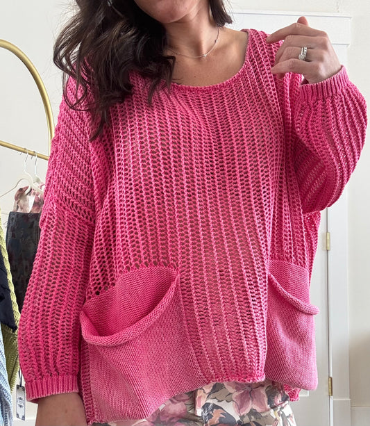 Crochet Knit Top- Pink