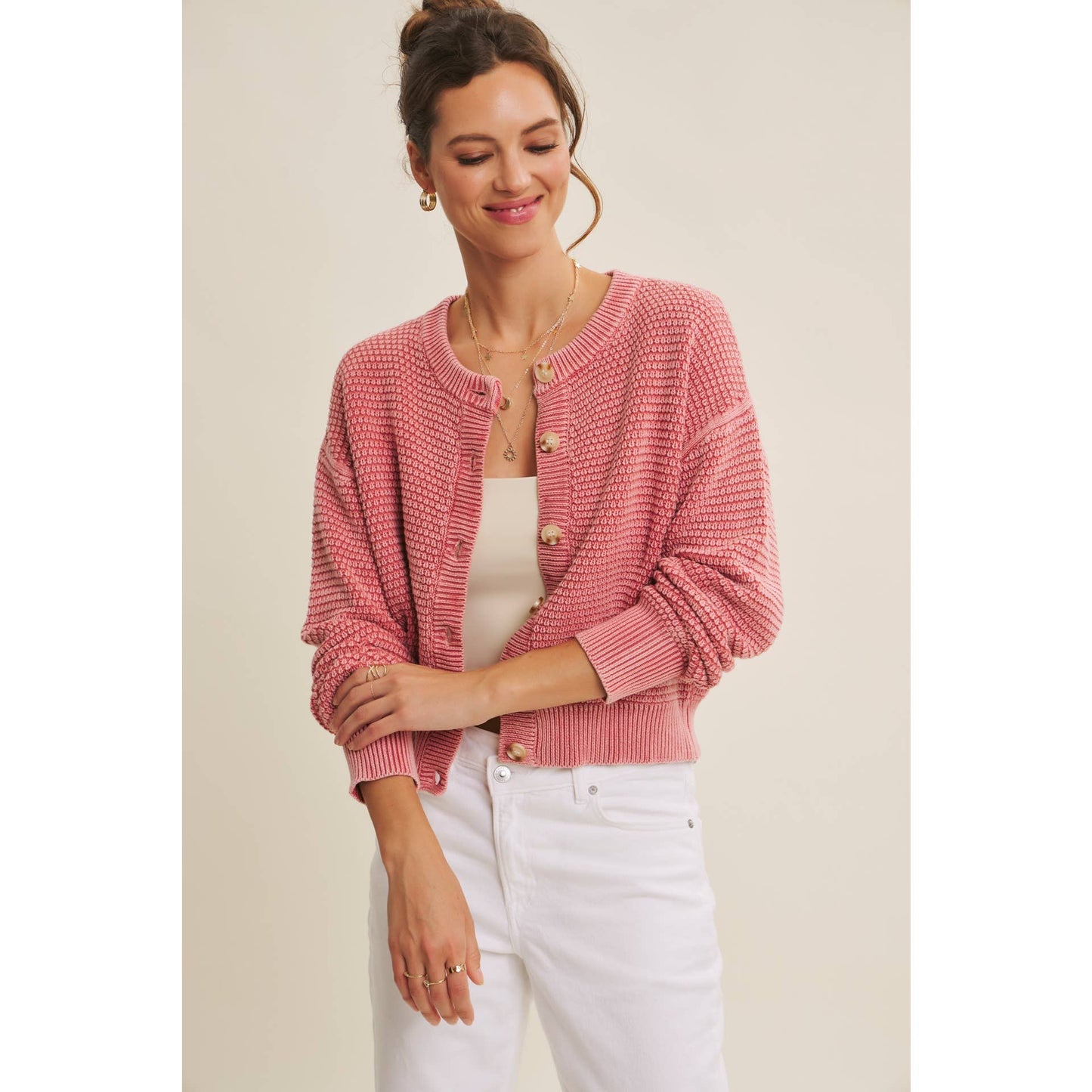 PERFECT FOR ANY SEASON MINERAL-WASHED CABLE KNIT CARDIGAN
