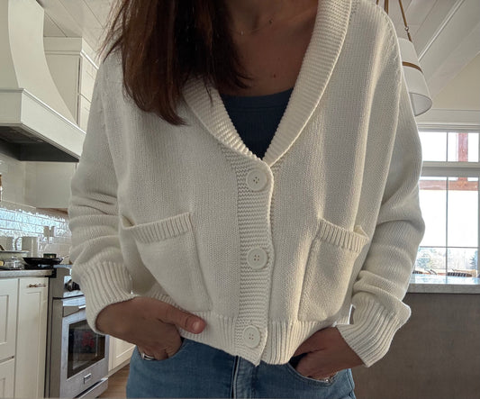 Shawl Cardigan-Flag on the back with SLR (CREAM)