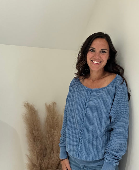 Chunky Waffle Boat Neck Sweater