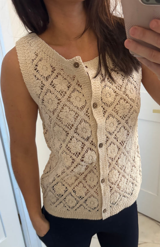 Crochet Button Up Sleeveless Vest