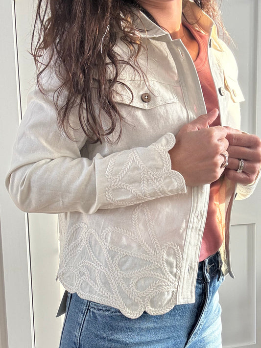 Linen Jacket With Embroidered Hem