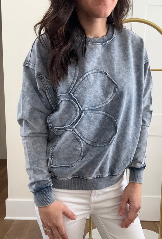 Long Sleeve Top With Flower Applique