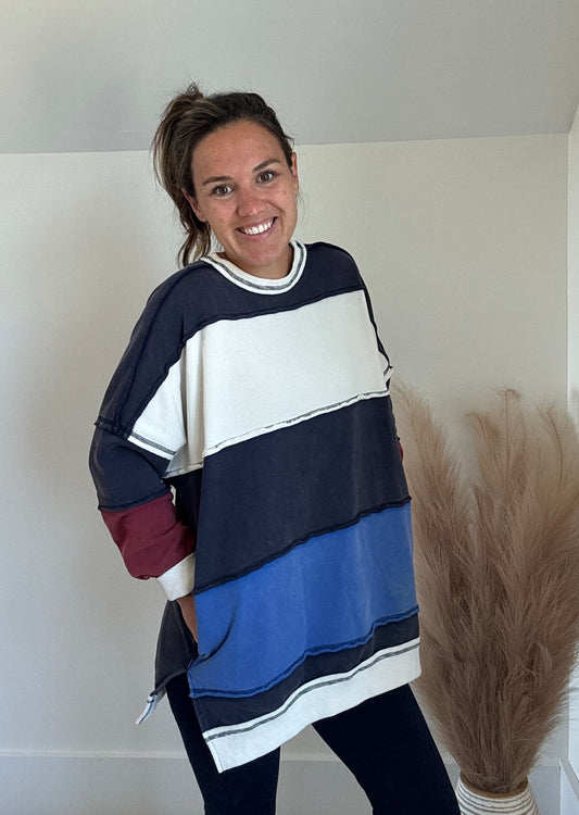 Rugby Color Block Stripe Sweatershirt