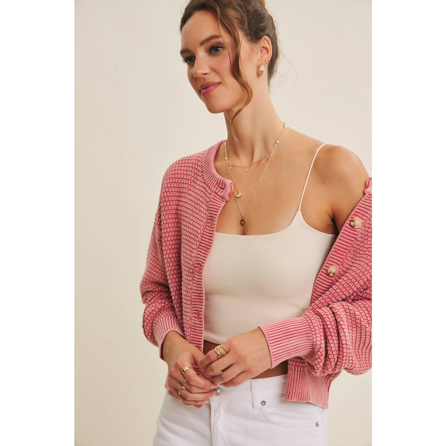 PERFECT FOR ANY SEASON MINERAL-WASHED CABLE KNIT CARDIGAN
