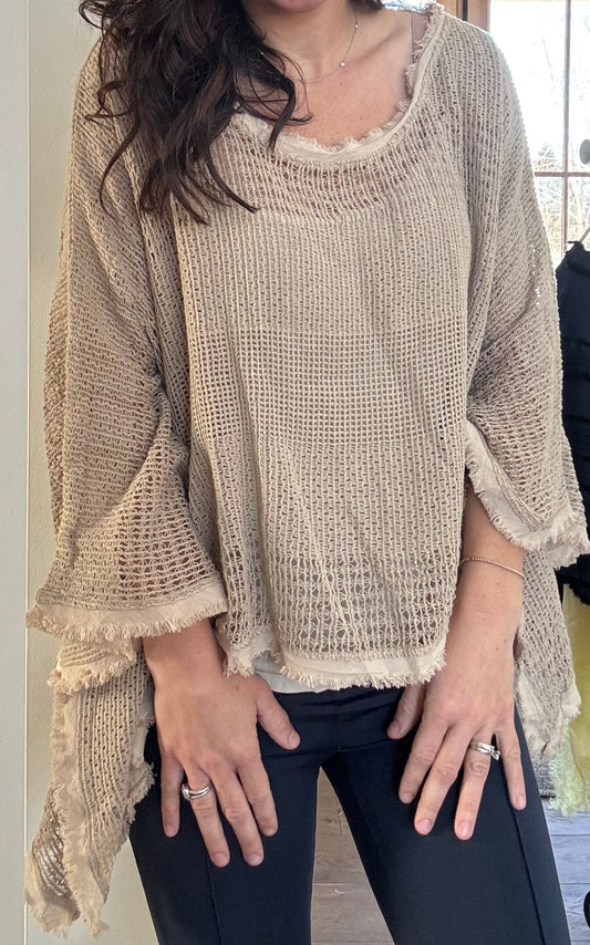 Mesh Blouse-Beige
