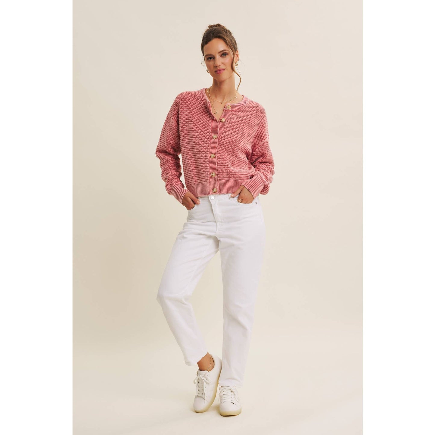 PERFECT FOR ANY SEASON MINERAL-WASHED CABLE KNIT CARDIGAN