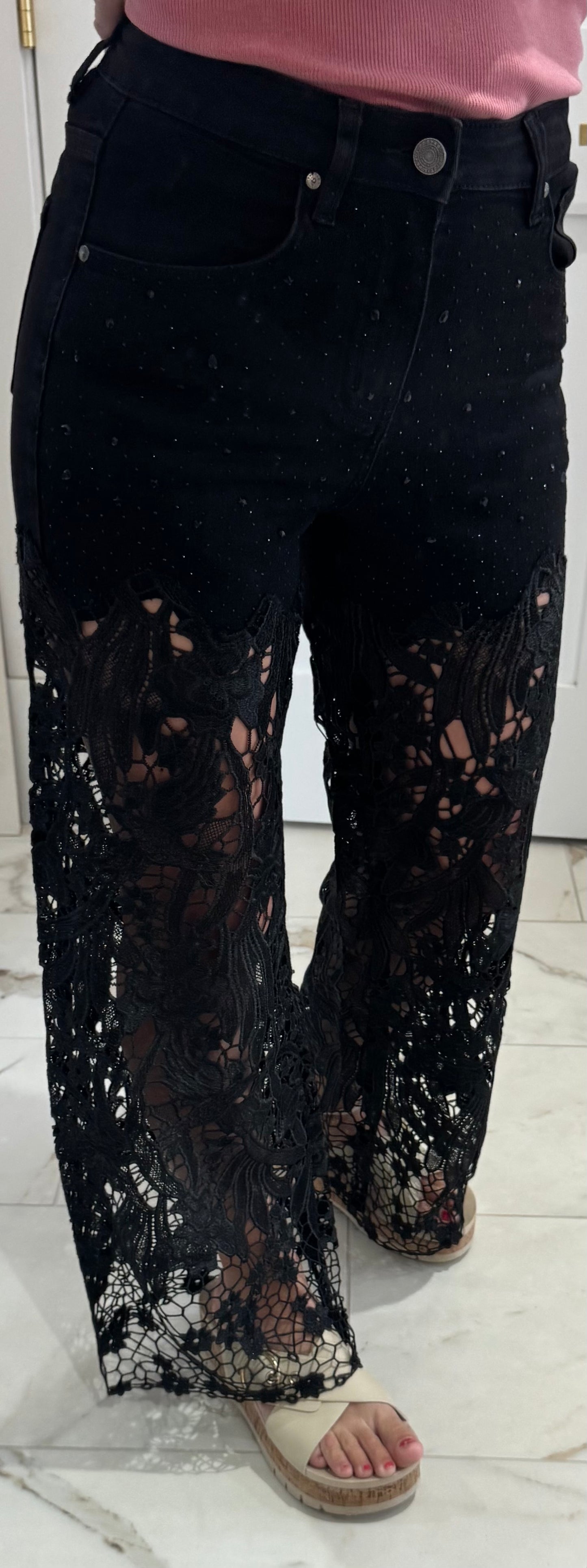 High Rise Lace Wide Leg