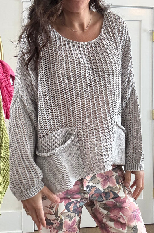 Crochet Knit Top- Grey