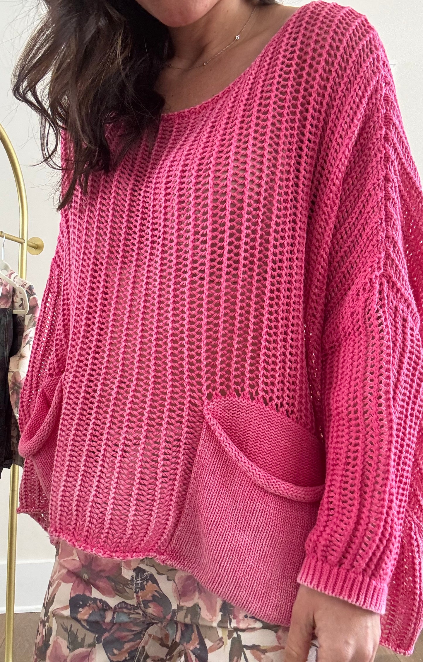 Crochet Knit Top- Pink