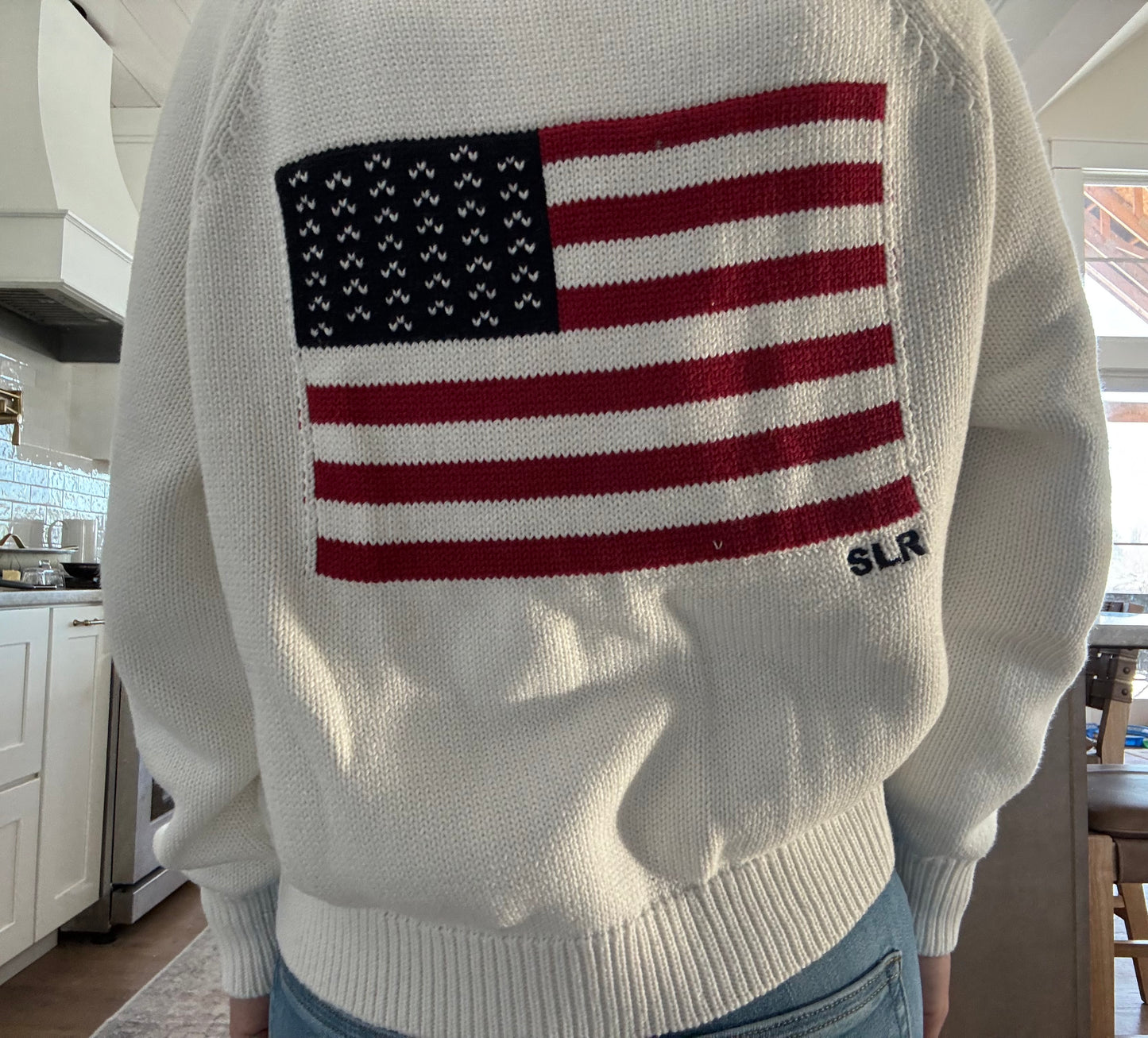 Shawl Cardigan-Flag on the back with SLR (CREAM)