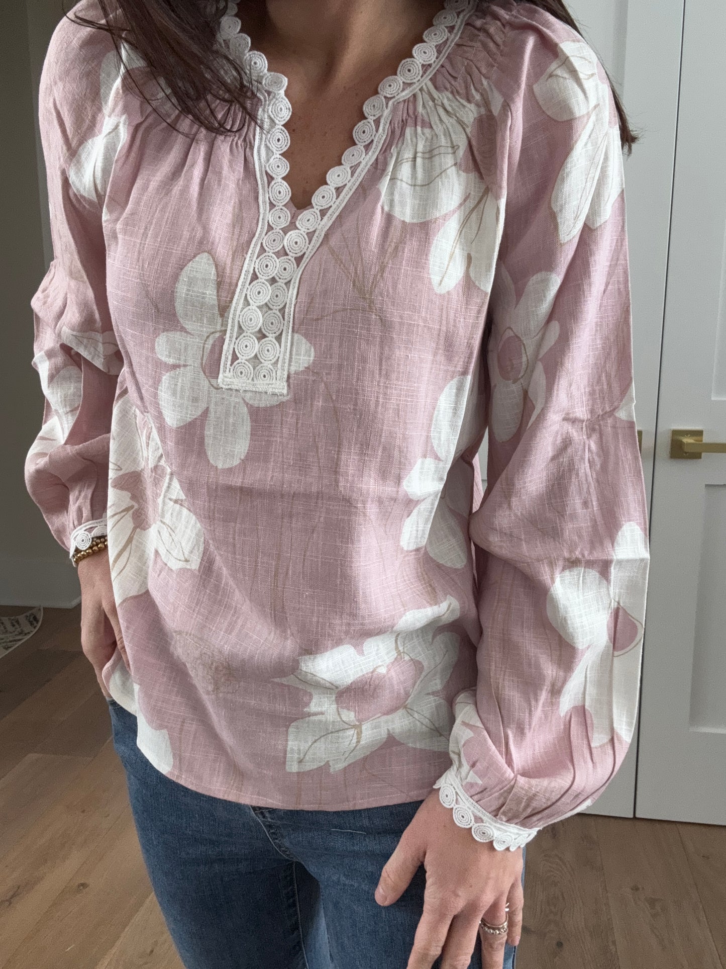 Printed Raglan Long Sleeve Blouse