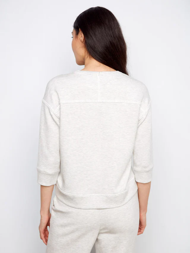Soft Scuba 3/4 Sleeve Top With Blanket Stitch
