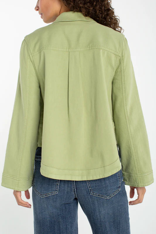 Green Denim Jacket-High Low