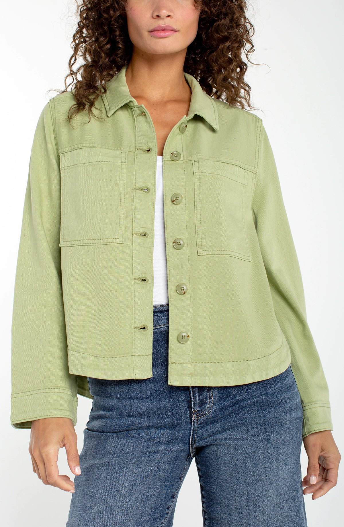 Green Denim Jacket-High Low