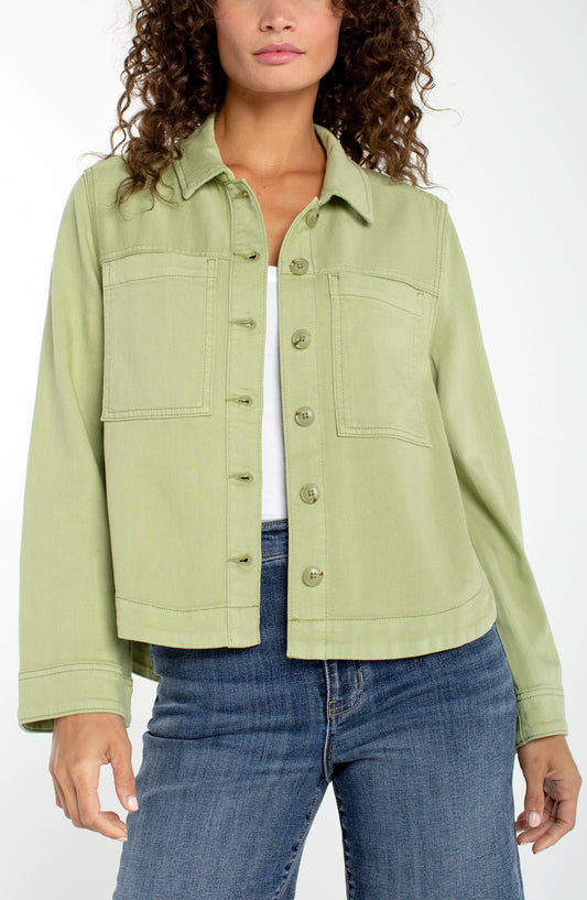 Green Denim Jacket-High Low