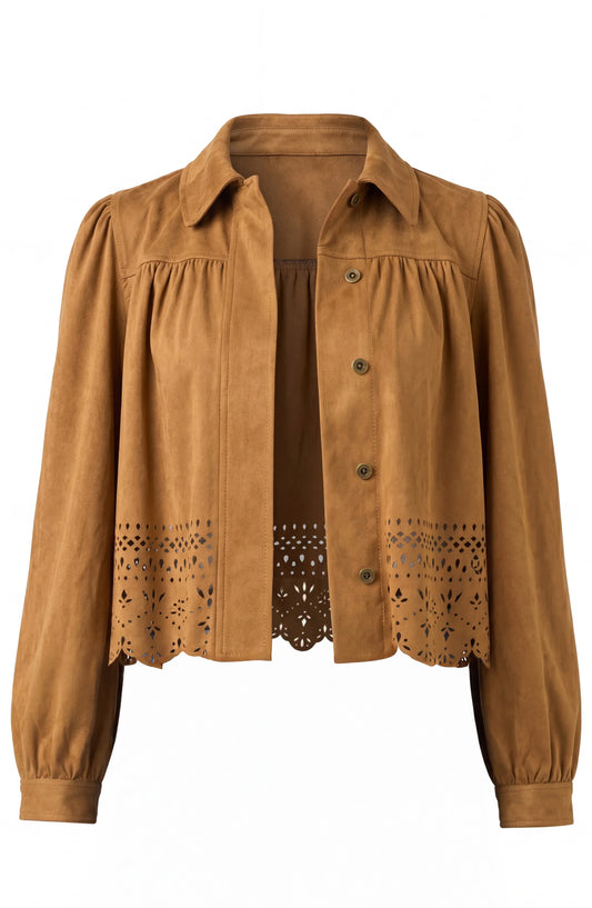 Puff Sleeve Jacket with Laser Cut Hem