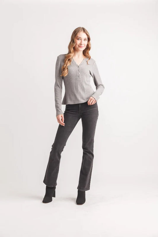 Henley Top- Charcoal