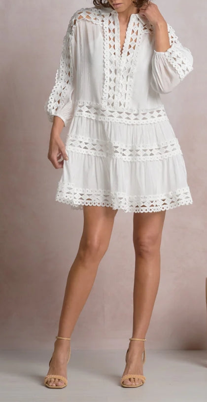 3/4 Sleeve White Dress