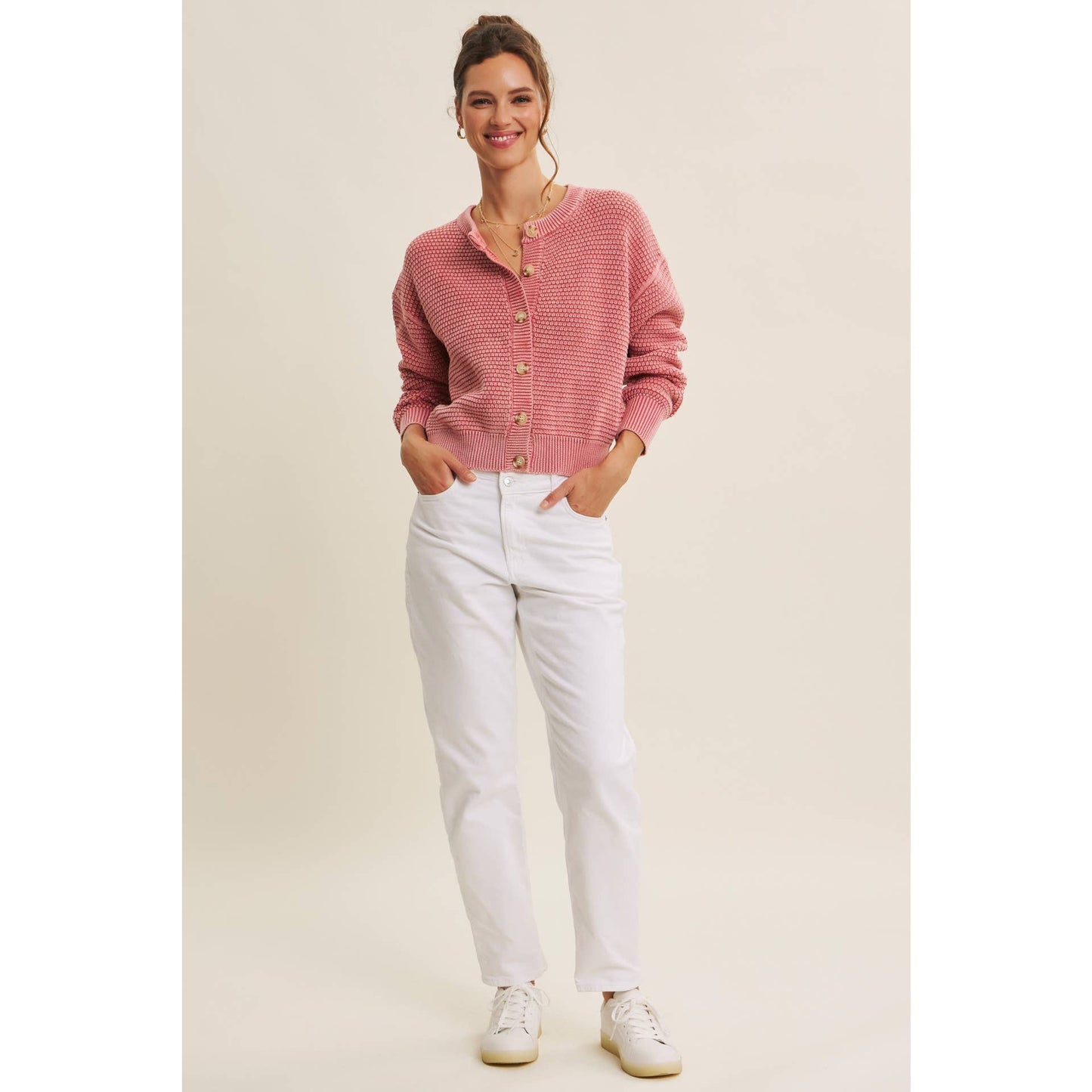 PERFECT FOR ANY SEASON MINERAL-WASHED CABLE KNIT CARDIGAN