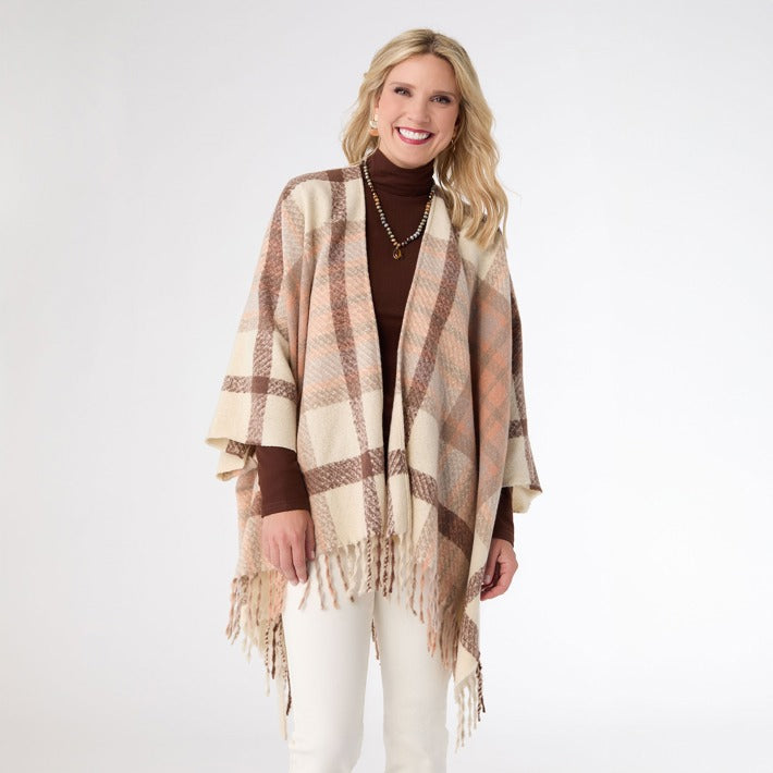 Plaid Wrap- Natural/Dusty Salmon