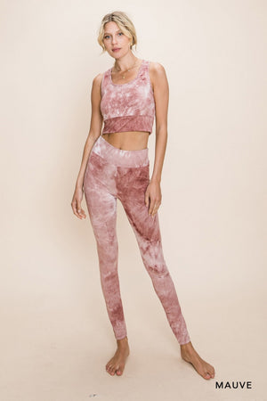 Sports Bra And High Rise Ankle Length Leggings Set-MAUVE